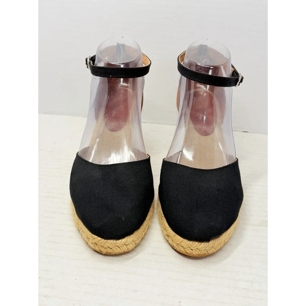 Brooks Brothers Womens US 7.5 Black Canvas Espadrille Wedge Ankle Strap